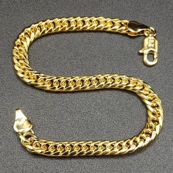 18k Gold Plated Bracelet Double Cuban Vintage Fashion Anniversary Birthday Gift